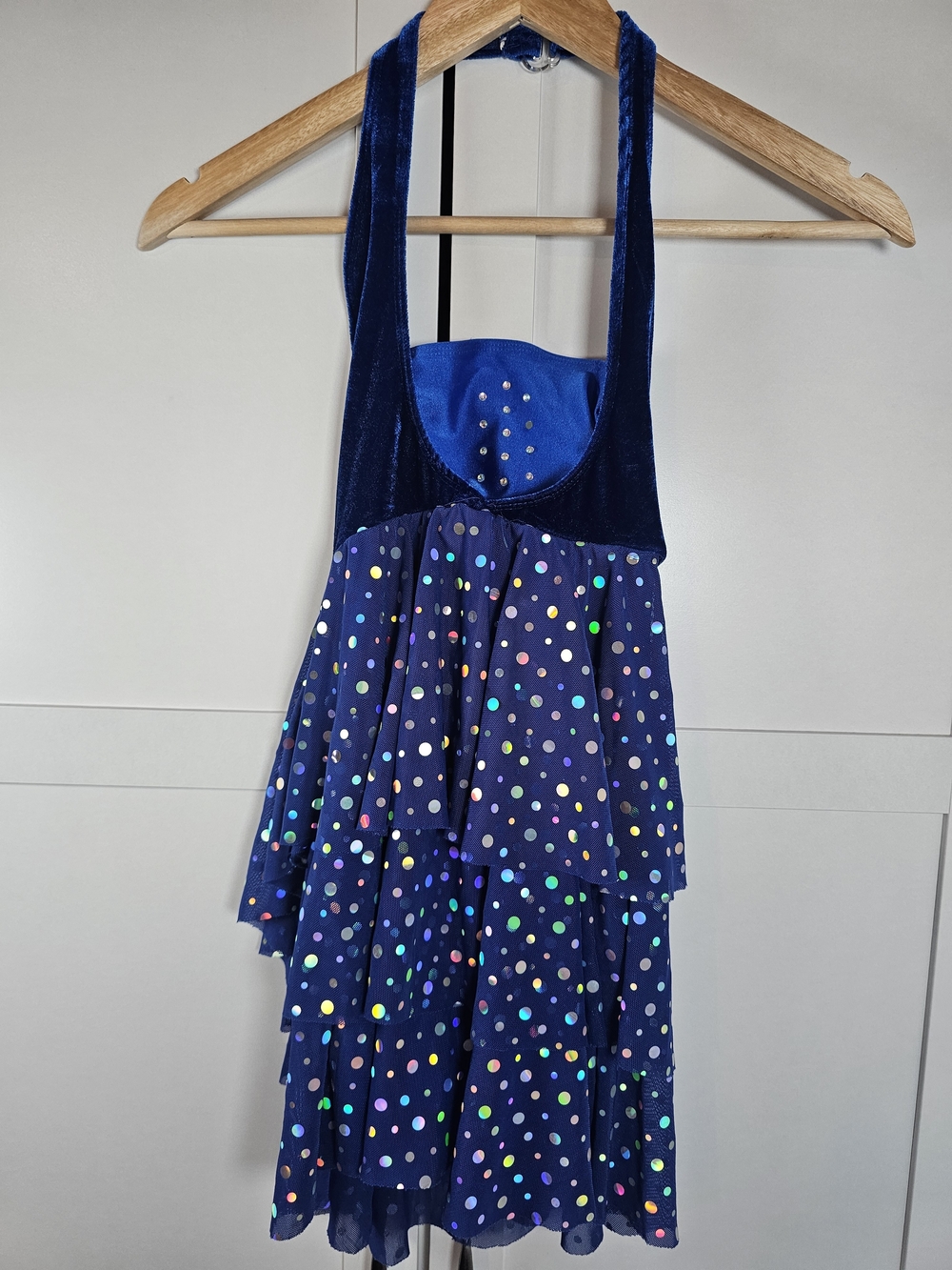 Revolution Dancewear Blue Velvet Iridescent Polka Dot Tiered Dance Costume LC
